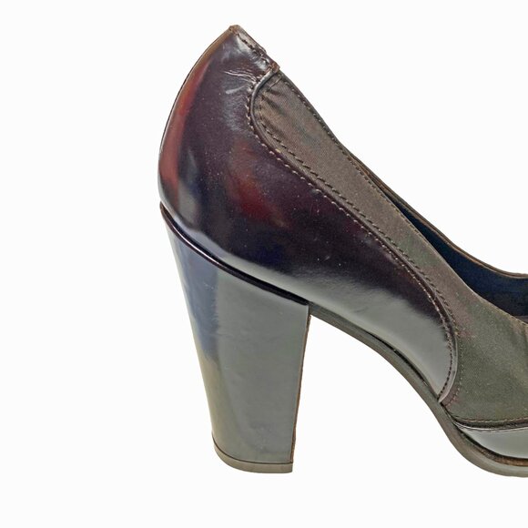 VIA SPIGA Neiman Marcus Brown Textile Leather Block‎ Heel Pumps - Picture 4 of 11